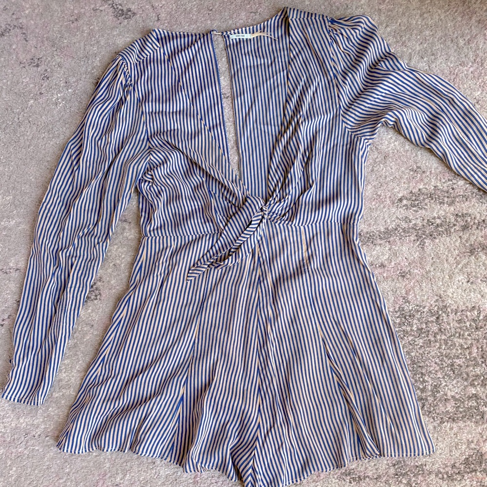 Blue and cream striped romper - urban outfitters